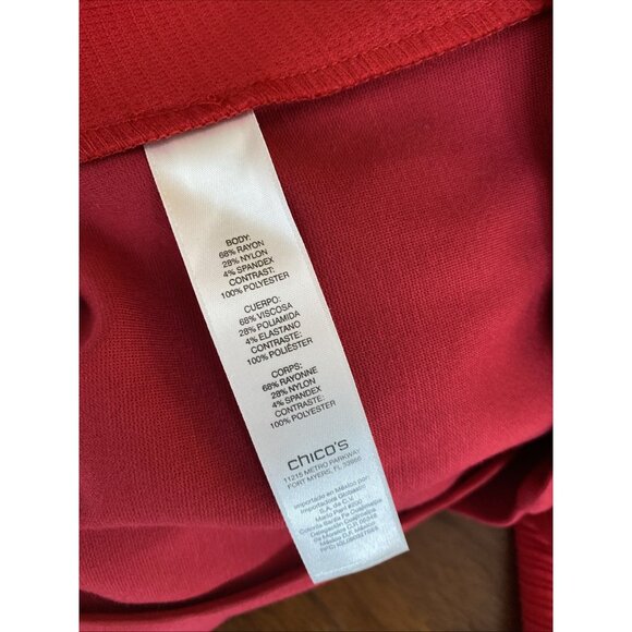 NEW Chico's Sz 3 L Red Jacket Open Front Gold Zippers Blazer Motto - Picture 9 of 9